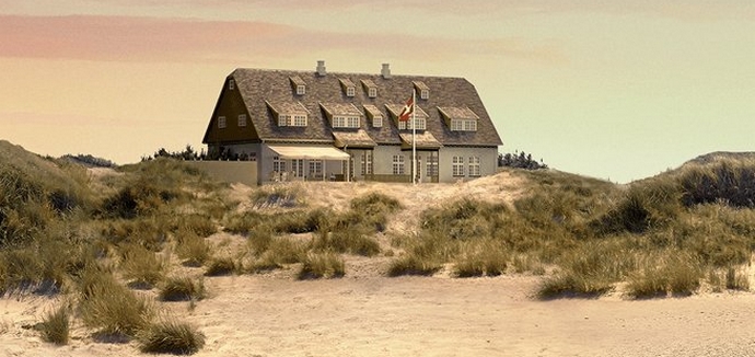 Billedet er en visualisering af Badehotellet, der skal opføres på Oplevelsescenter Nyvang.